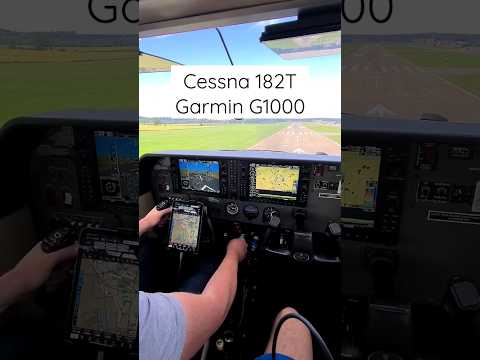 Cessna 182T Skylane landing at Augsburg airport with cockpit flightdeck view