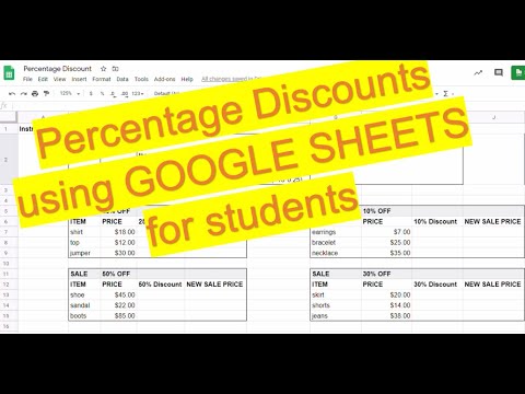 Part of a video titled How to calculate Percentage Discount (Google Sheets) classroom lesson
