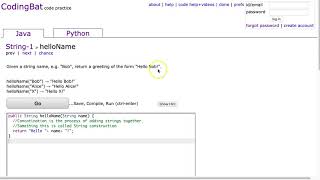 Download the video "Codingbat - helloName (Java)"