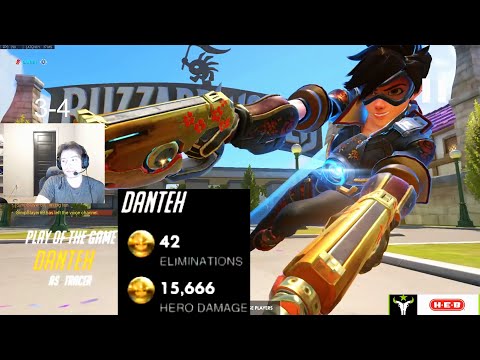 Danteh Pro Tracer in ranked! 42 elims! POTG! [ Overwatch Season 32 Top 500 ]
