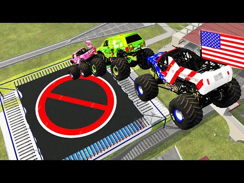 Monster Truck High Speed Trampoline Jumps - BeamNG Drive