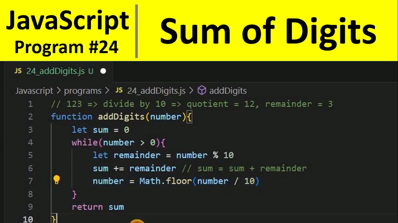 JavaScript Program 24 - Add Digits in a Number in JavaScript