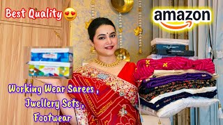 Amazon Wedding/Working wear Saree, Jewellery set, Footwear haul @PoojaRikichoyal 