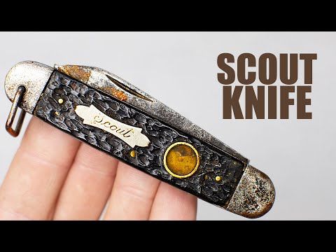 Old Scout Pocket Knife Restoration. Rusty Knife with Broken Compass
