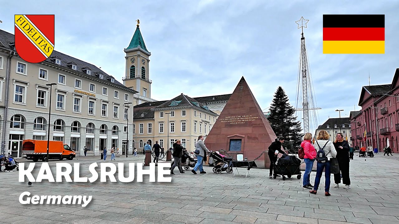 Immersive street-level walking tour through Karlsruhe Marktplatz, France, showcasing authentic urban landscapes, local architecture, and the vibrant atmosphere of the city's neighborhoods
