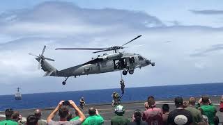 U.S. Marines Repel onto USS Carl Vinson CVN70 Flight Deck
