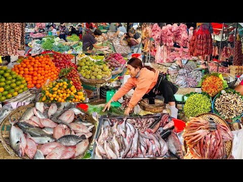 Cambodia Markets Food Compilation - Routine Fresh Food, Raw Chicken, Seafood, Vegetable, Fish, Snack