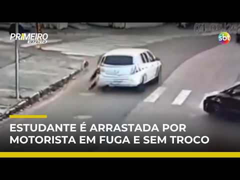 Estudante é arrastada por carro de aplicativo após motorista fugir com troco | #PrimeiroImpacto