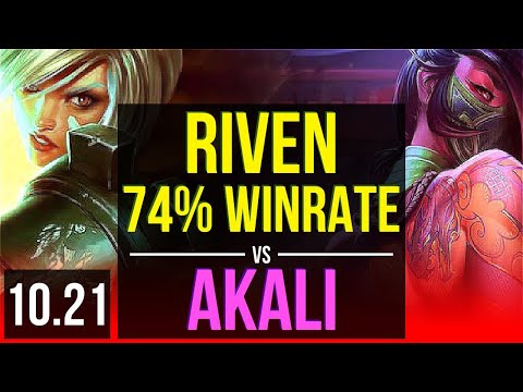 RIVEN vs AKALI (TOP) | 74% winrate, 9 solo kills, Legendary, 18/4/7 | BR Grandmaster | v10.21