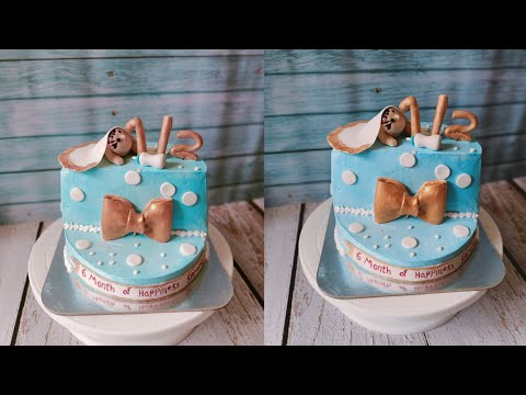 Half year birthday theme cake for a 6months baby boy simple cake decoration