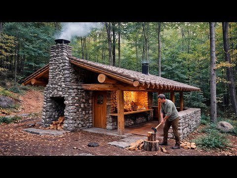 120 Days of Bushcraft: Man Builds a Primitive Stone House on the Mountain