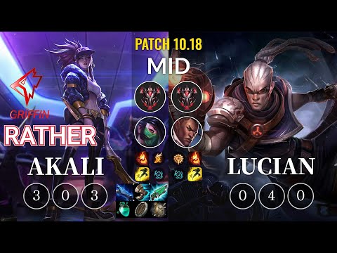 GRF Rather Akali vs Lucian Mid - KR Patch 10.18