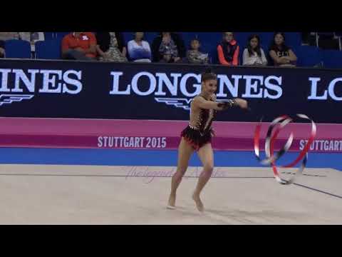 Regina MIAKSHEVA (KGZ) ribbon - 2015 Stuttgart worlds Qualifs