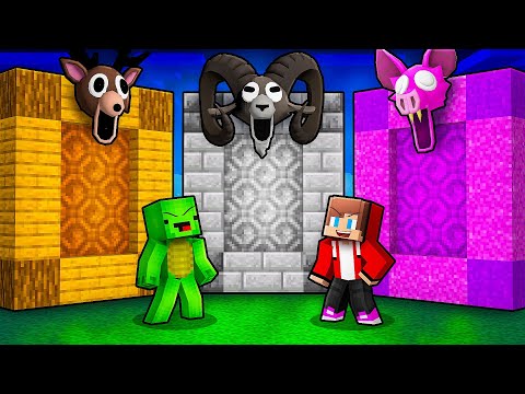 JJ and Mikey: 99 NIGHTS IN THE FOREST PORTAL BATTLE in Minecraft - Maizen