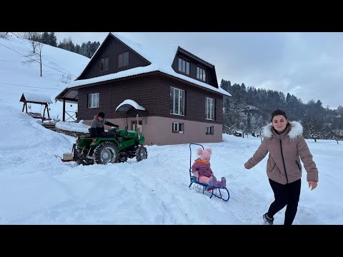 Deep Snow in the Carpathians ❄️ Family Life, Tractor Work & Homemade Chicken Soup 🏔️