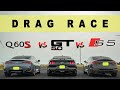 2022 Mustang GT 10 Speed vs Audi S5 Coupe vs Inifniti Q60 RS, close enough. Drag and Roll Race.