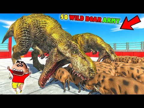 50 WILD BOAR vs EVERY UNIT | SHINCHAN and CHOP fight DINOSAURS😱|😂Funny game in Hindi animal battle