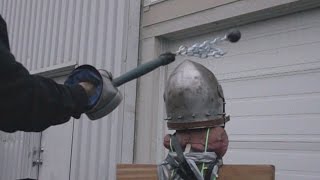Helmet tests, part 5 - Bascinet vs. axe, mace, hammer, flail (plus poleaxe fail)