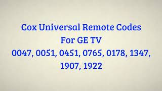 Cox Universal Remote Codes