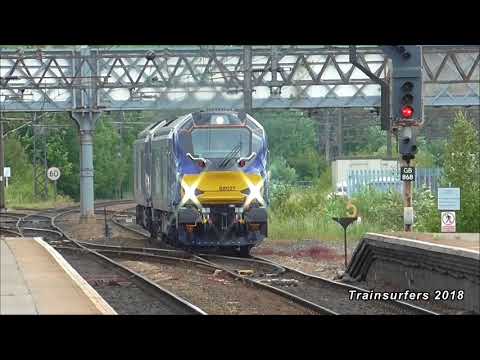 DRS Class 68 No.s. 68027 & 68032 on 0B01 York - Crewe Gresty Bridge on 14.6.18 - HD