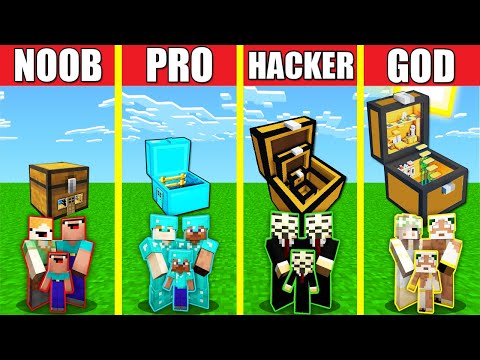 Minecraft Battle: CHEST HOUSE BUILD CHALLENGE - NOOB vs PRO vs HACKER vs GOD Animation INSIDE BLOCK