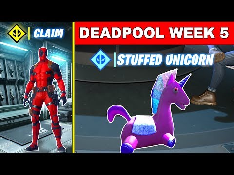 FORTNITE DEADPOOL WEEK 5 CHALLENGES! Find Deadpool's Stuffed Unicorn, Visit the red steel bridges