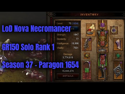Season 37 Rank 1 LoD Nova Necromancer GR150 Solo - Diablo 3