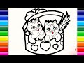 Cute Cat Drawing, Painting and Coloring For kids Toddlers, How to Draw Painting