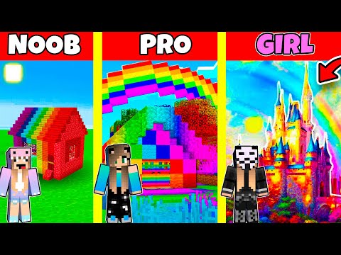 EPIC Rainbow House Build Challenge NOOB vs PRO vs GIRL