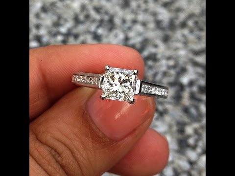 1.35 carats GIA Certified Princess Solitaire and Side Diamonds Ring from Bangkok, Thailand