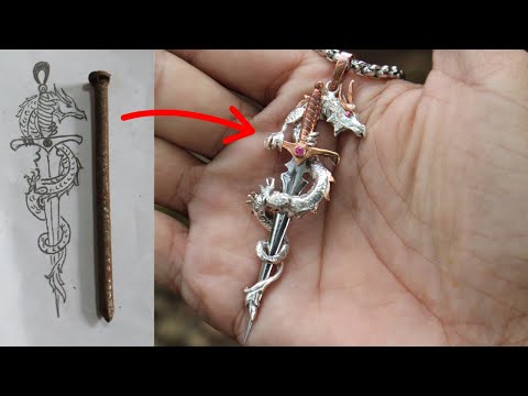 Jewelry making from waste material - dragon sword pendant. #handmade