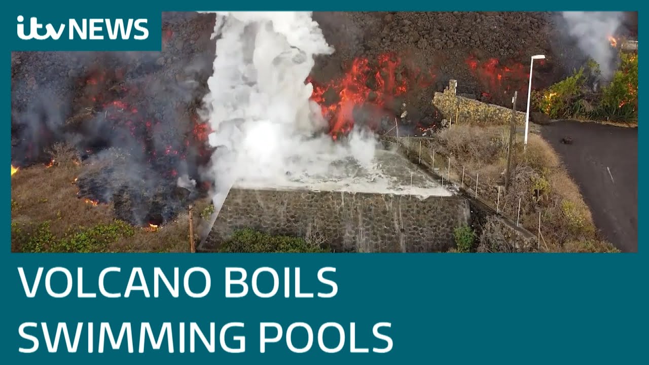 La Palma volcano: Swimming pools bubble up as lava spreads through streets | ITV News