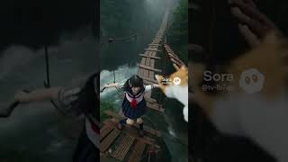 猫さんに見られながら、橋から落下する女子校生。 #ai #sora #shorts