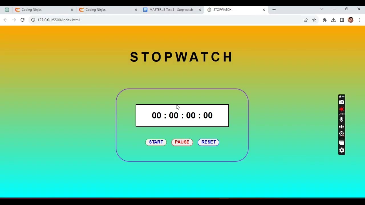 Stopwatch || Coding Ninjas || Skill Test For Frontend
