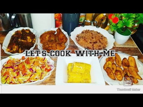 COOK WITH ME:COCONUT FRIED CHICKEN ||OXTAIL AND BROAD BEANS|| RICE AND PEAS||VEG||CREAM CORN