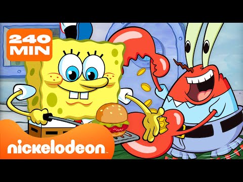 Bob Esponja trabajando en el Crustáceo Cascarudo por 4 HORAS seguidas 🍔 | Nickelodeon