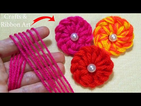Easy Woolen Craft Ideas with Fingers - Hand Embroidery Amazing Trick - DIY Beautiful Woolen Flower