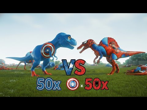 Captain America T-Rex VS Spiderman Spinosaurus | Jurassic World Evolution 