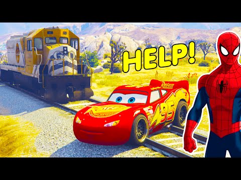 TRAIN and Lightning McQueen in SPIDERMAN Cartoon for Kids w Cars & Nursery Rhymes Songs for Children Video