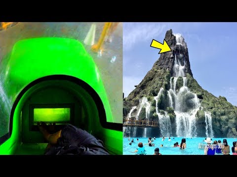 [4K] Volcano Bay - 2 Trap Doors Water Slides POV - Water Slides at the Top of the Volcano