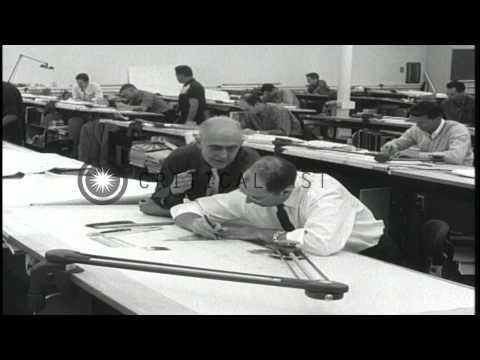 Draftsmen working in the drafts room at Jet Propulsion Laboratory Pasadena, Calif...HD Stock Footage