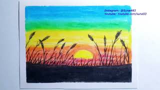 How to draw Sunset Scenery with Oil Pastel / Suna