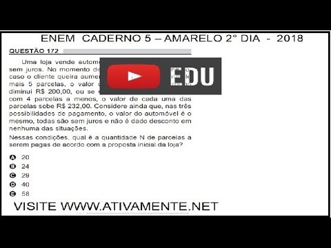 questão 172 do ENEM  2018 sistema de equação do 1° grau