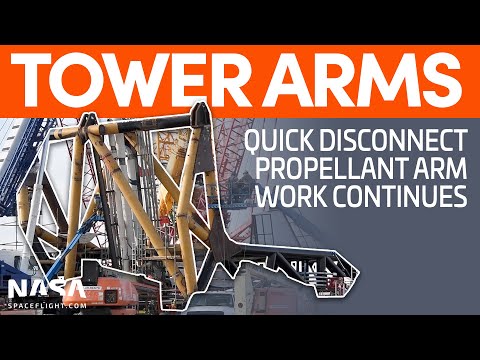 Quick Disconnect Arm Work Continues as Hinges are Seen on the Launch Tower | SpaceX Boca Chica