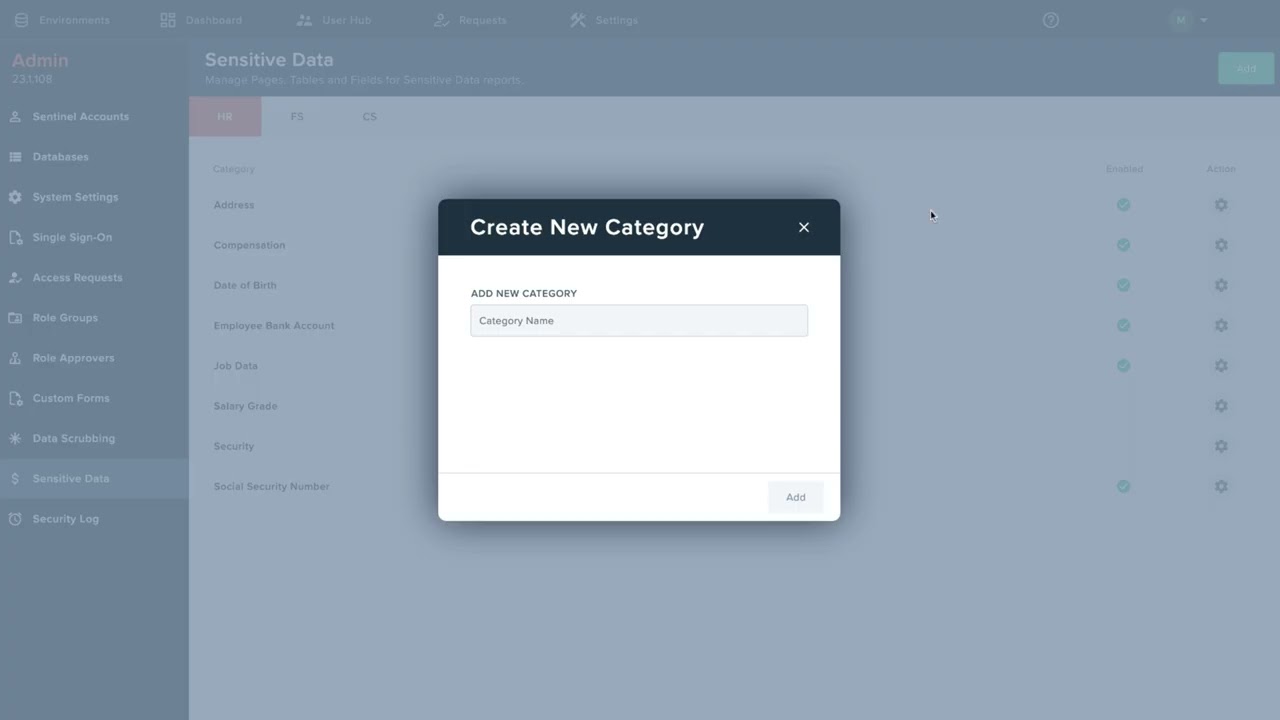 Sensitive Data Settings