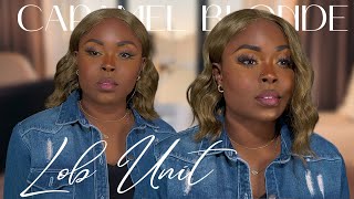 CARAMEL BLONDE BOMBSHELL | BLUNT CUT WAVY BOB | Minimal Work | Sensationnel Lob Unit 2