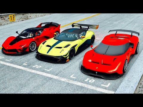 Ferrari P80/C vs Aston Martin Vulcan AMR Pro vs Ferrari FXX K EVO at Brands Hatch