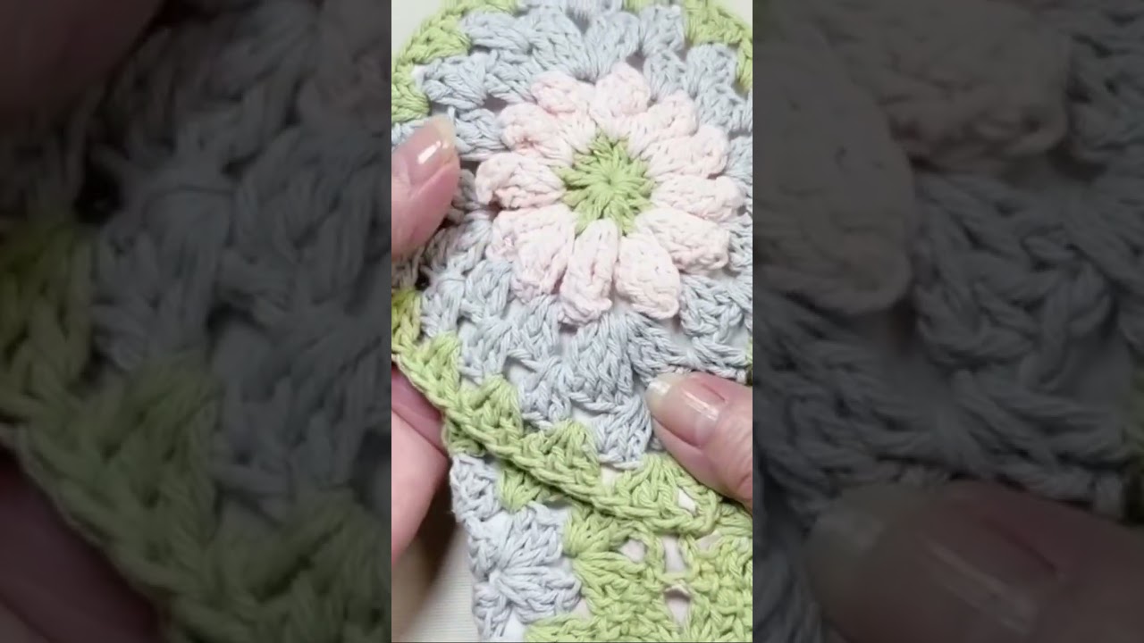 デイジーグラニースクエア2枚で作るペンケース #ダイソーリサイクルコットン #かぎ針編み  #デイジーグラニースクエア #okoni5