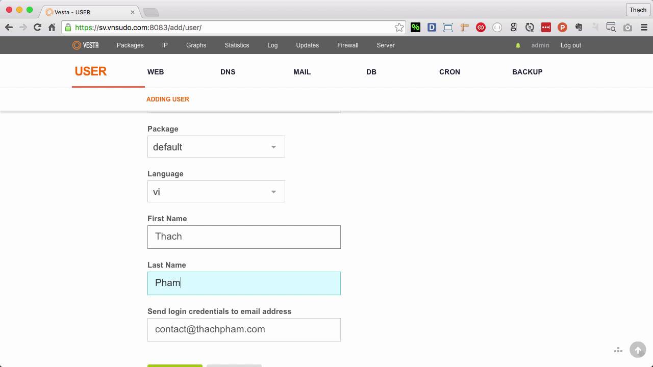 [VestaCP - P.5] Cách tạo thêm người dùng (user)