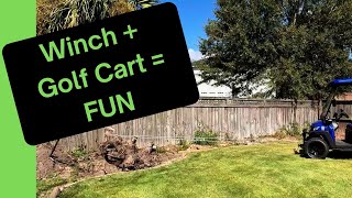 Winching Out the Stump with a Golf Cart